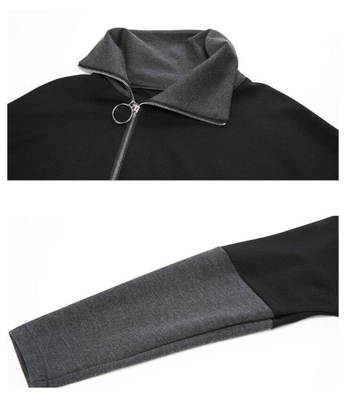 Contrast Panel Zip Collar Pullover